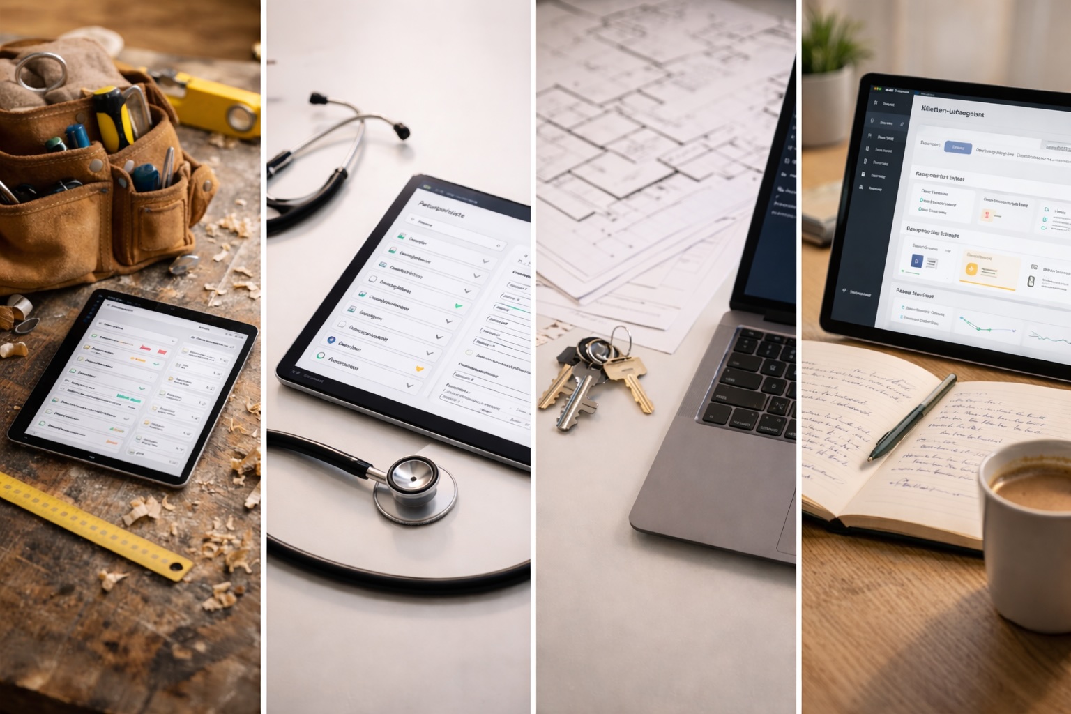 Verschiedene Branchen: Arztpraxis, Handwerk, Verwaltung und mehr
